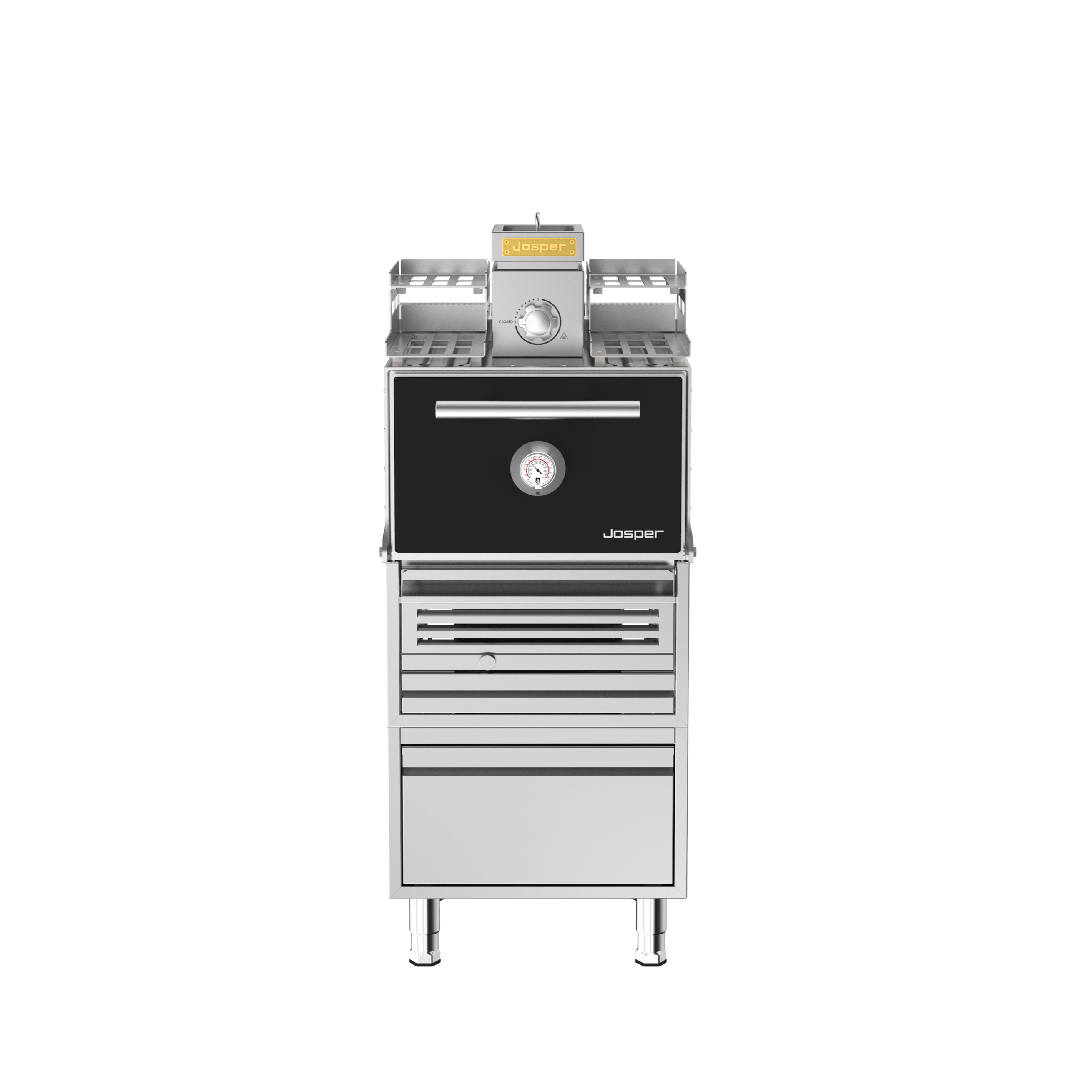 Josper HJX-PRO-S80-WTD small model charcoal oven with warmer, table and drawer