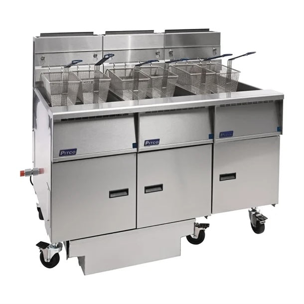 Pitco SG14RS/FD-FFF Solstice Gas 3-Vat Fryer with Built-in Oil Filtration